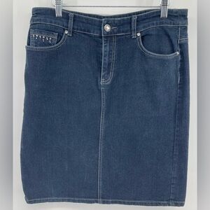Christopher&Banks Denim Blue Womens Jean Skirt Midi Jeweled Slit Rhinestone 10